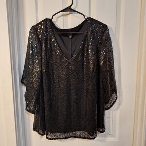 Roz & Ali Black Sequin Blouse Size 1X